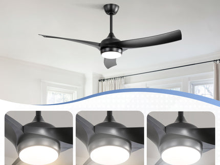 52" Ceiling Fan With 18W LED Light And Remote Control, 3 Blades DC Motor