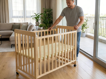 Portable Bedside Bassinet With 3 Heights, Mini Crib For Newborns - Natural Wood