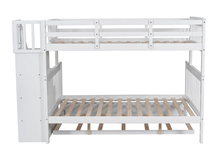 Bunk Bed With Twin Size Trundle, Storage And Guard Rail For Bedroom
