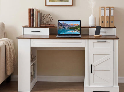 Office Desk With Storage Cabinet, Charging Station, Monitor Stand & Pegboard