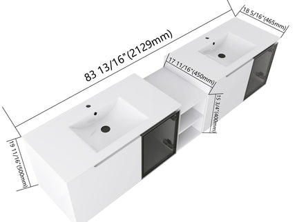 Wall Mounted Bathroom Vanity With Sink, Soft Close Doors, Cabinet & Half Door