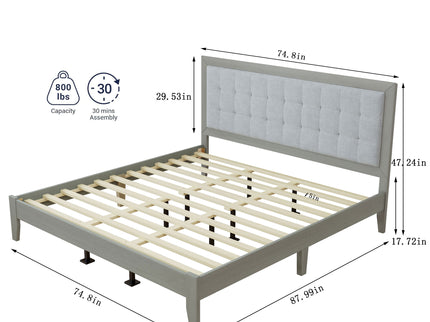 Mid Century Modern Platform Bed With Upholstered Headboard