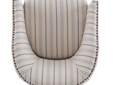 Transitional Upholstered Stripe Barrel Chair With Birch Wood Legs And Plush Cushioned Seat - Beige / Blue Stripe