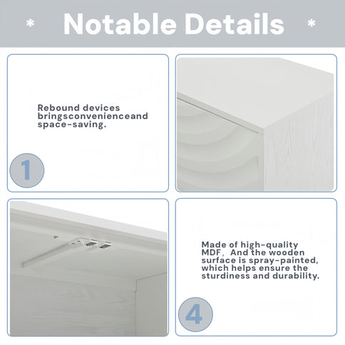 Elegant Sideboard With Sophisticated Wavy Pattern Doors And Arched Groove Design, Adjustable 4 Door Layout