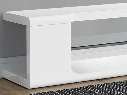 TV Stand, Console, Media Entertainment Center, Storage Shelves, Glossy Contemporary & Modern - White