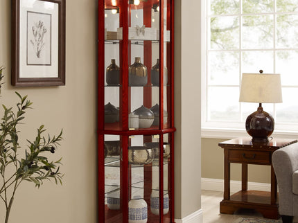 6 Shelf Lighted Corner Curio Cabinet With Adjustable Tempered Glass Shelves And Mirror Back (E26 Light Bulb Not Included)