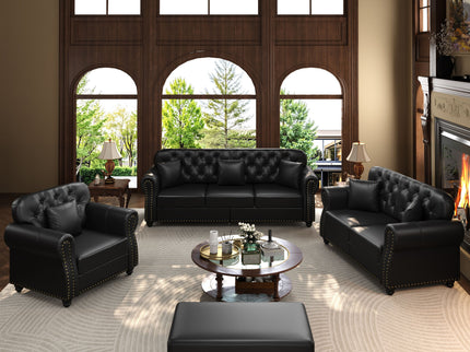 Upholstered Sofa With Nailhead Trim, Rolled Armrests With Ottoman