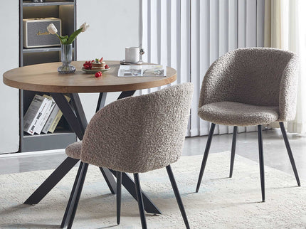 Adjust Legs Upholstered Teddy Faux Fur Dining Armrest Chair (Set of 2)