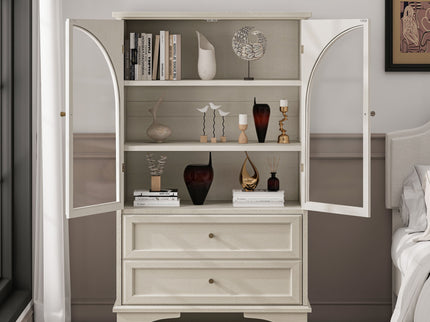 Glass Door Display Case With 2 Drawers And Adjustable Shelf