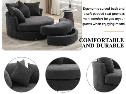 360° Swivel Accent Barrel Chair With Storage Ottoman & 4 Pillows, Modern Leisure Chair Round Accent For Living Room