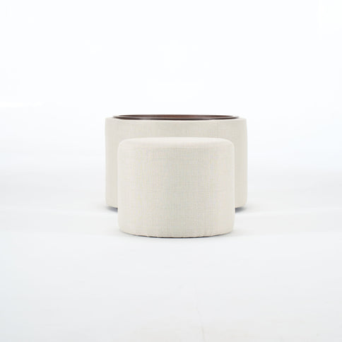 Nesting Ottomans, Round Coffee Table & Bench With Tray (Set of 2)