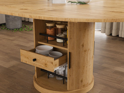 Extendable Oval Dining Table With 2 Tier Storage - Oak