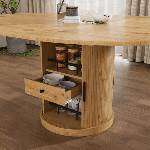 Extendable Oval Dining Table With 2 Tier Storage - Oak