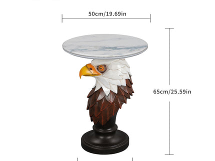 Eagle Head Accent Table, Animal Statue End Tables For Living Room - Brown / Antique White