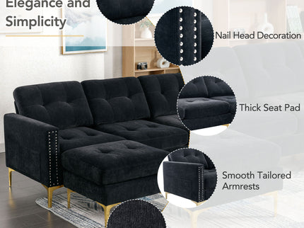 Modern L - Shape Convertible Sectional Sofa With Movable Ottoman