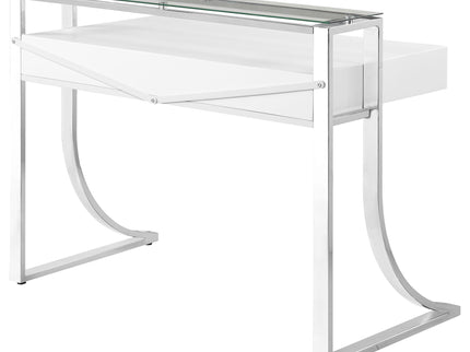 Serrano - 2 Drawer Writing Desk With Polished And Tempered Glass Hutch - Glossy White