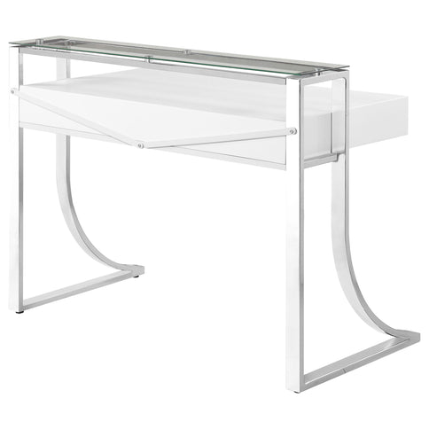 Serrano - 2 Drawer Writing Desk With Polished And Tempered Glass Hutch - Glossy White