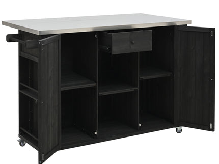 Outdoor Kitchen Island With Stainless Steel Top, Ample Storage Space, Towel And Spice Racks And A Bottle Opener