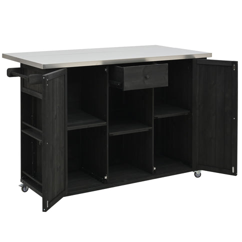 Outdoor Kitchen Island With Stainless Steel Top, Ample Storage Space, Towel And Spice Racks And A Bottle Opener