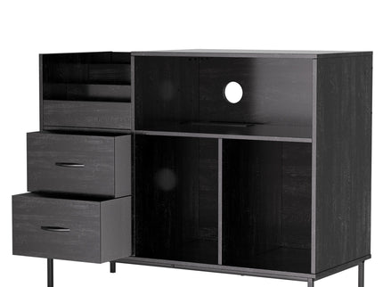 Eco-Friendly Vinyl Record Player Stand With Flip-Top Storage, Media Console With Dual Outlets And Dustproof Drawers