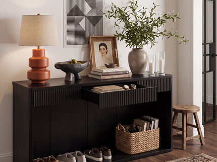 Fluted Console Table With 3 Drawers, Long Sofa Table Behind Couch For Living Room - Black