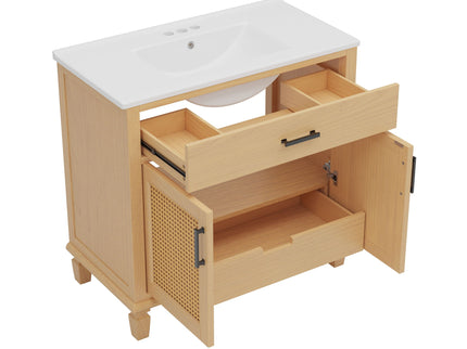 Bathroom Vanity With Ceramic Sink, Modern Free Standing Cabinet With Soft Close Drawers