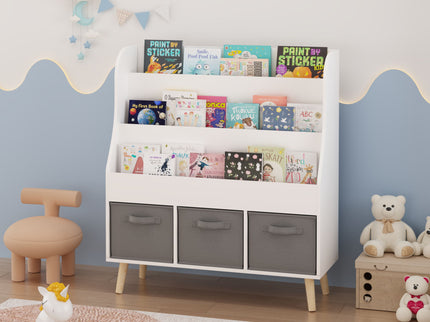 Bookshelf With 3 Bins, Storage Shelf For Toys And Books