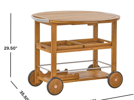 Outdoor Bar Cart With Foldable Tabletop & Removable Trays - Teak