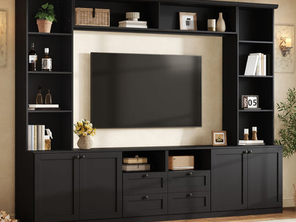 Farmhouse Elegant Entertainment Center Wall Unit With 4 Drawers