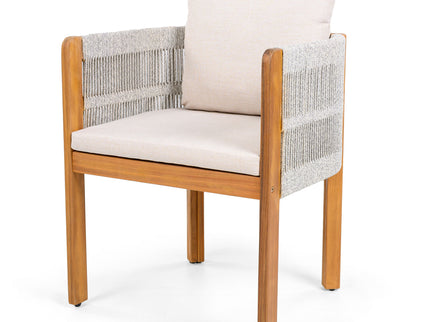7 Piece Outdoor Dining Set With Table And 6 Chairs - Beige / Teak / White