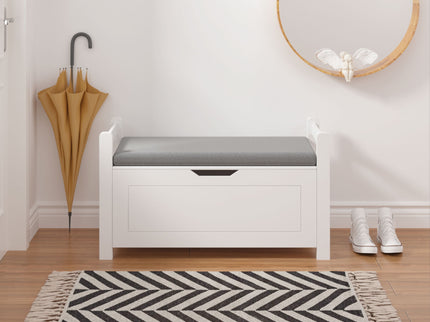 Kids Toy Box Chest Storage Cabinet With Cushion Seat Bench Flip Top Lid Safety Hinge - White