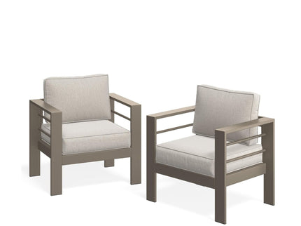Modern All-Weather Patio Armchairs With Thick Cushions (Set of 2)