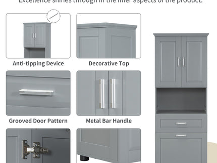 Tall Bathroom Cabinet With Tilt-Out Laundry Basket And Upper Storage