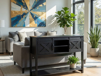 Farmhouse Entryway Table With Sliding Barn Door