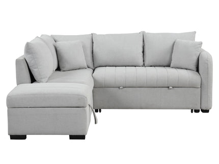 L-Shaped Sectional Pull Out Sofa Bed Sleeper Sofa With Two USB Ports, Two Power Sockets And A Movable Storage Ottoman