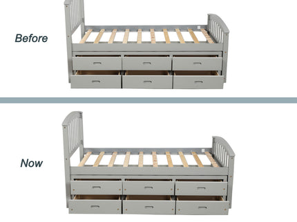 Platform Storage Bed Solid Wood Bed With 6 Drawers