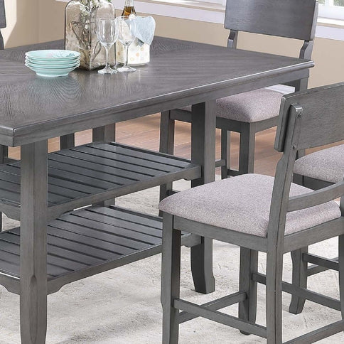 7 Piece Counter Height Dining Set With Storage Shelves, Table & 6 High Chairs - Gray