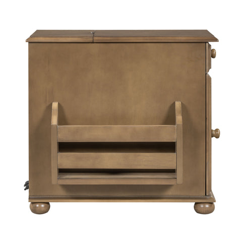 Vintage Flip Top Side Table With USB Ports