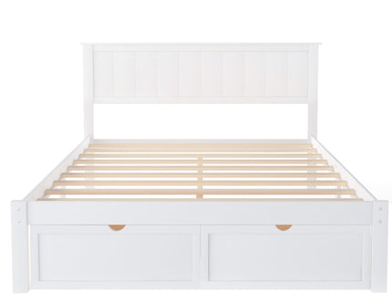 Full Size Platform Bed With Under Bed Drawers - White