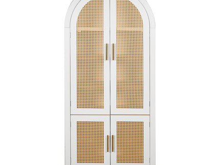 Tall Arched Cabinet With Rattan Doors & Adjustable Shelves