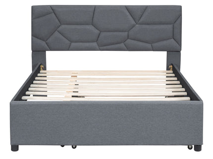 Upholstered Platform Bed With Brick Pattern Headboard And Twin Long Size Trundle