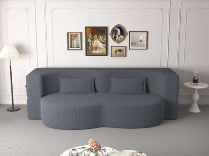 Modern Floor Sofa, With 2 Pillows, Convertible Teddy Fabric Foam Filled Bed