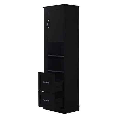 Freestanding Bathroom Storage Cabinet With Adjustable Shelves And Side Hooks Board, Rectangle Design