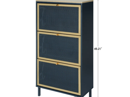 Modern Rattan 3 Door Shoe Rack Cabinet For Entryway