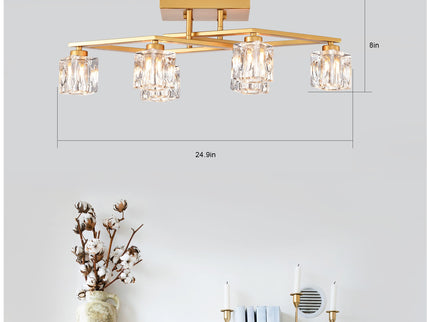 6 Light Crystal Ceiling Light For Dining Room, Modern Ceiling Lamp With Light Fixture For Entryway, Lobby, Kitchen, Bedroom, Living Room, Conference Room, (6*G9 Bulbs Included)