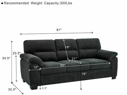 3 Seater Sofa With Padded Armrests And Triangular Leg