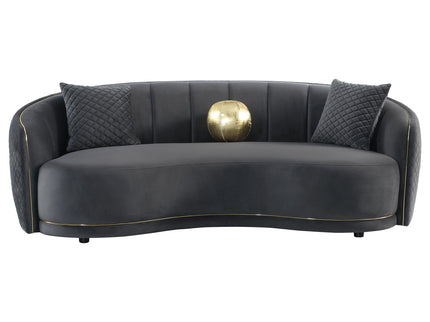 Luxe Upholstered Curved Sofa With Trim And Diamond Quilting - Dark Gray