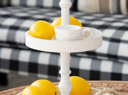 Two Tiered Round Wooden Tray - White