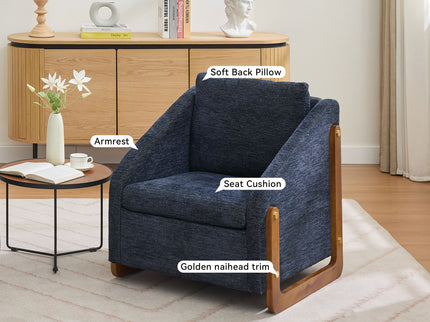 Modern Upholstered Armchair With Wooden Side Frame