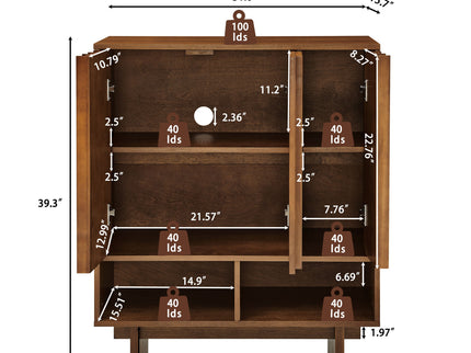 Sideboard Buffet Cabinet With Grille Slat Design With 3 Doors And Adjustable Shelves